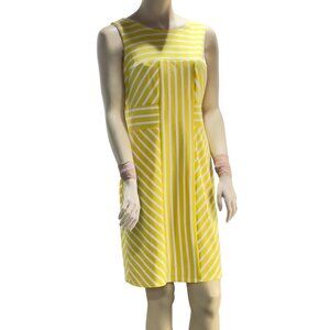 DR COLLECTION Women's Dress Yellow Stripes Round Neck Sleeveless Midi Size 10